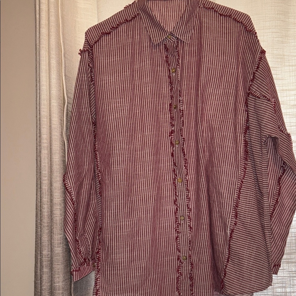 Striped raw hem button down by Easel  Sz L